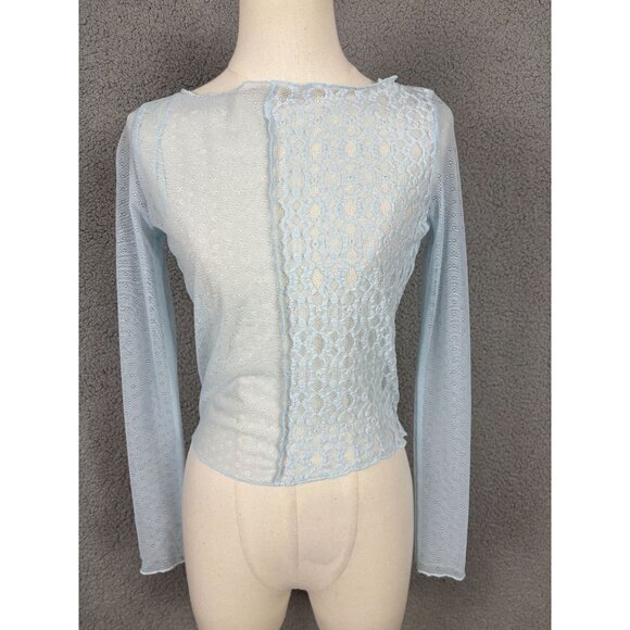 Selfie Tops - Self Esteem Juniors' Sheer Boat-Neck Long-Sleeve Mesh Top Blue Size Small NWOT's